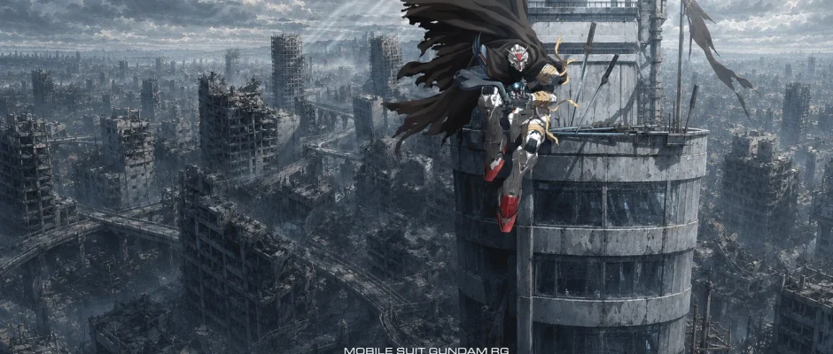 Gundam ZERO wearing a torn black cloak in the Mobile Suit Gundam RG XARX-ZERO key visual.